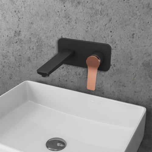 Washbasin faucet black matt with pink gold ANDARE KARAG