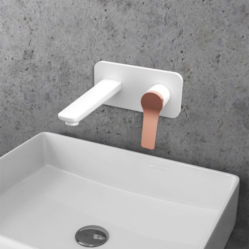 Washbasin faucet wall matt white with rose gold ANDARE KARAG